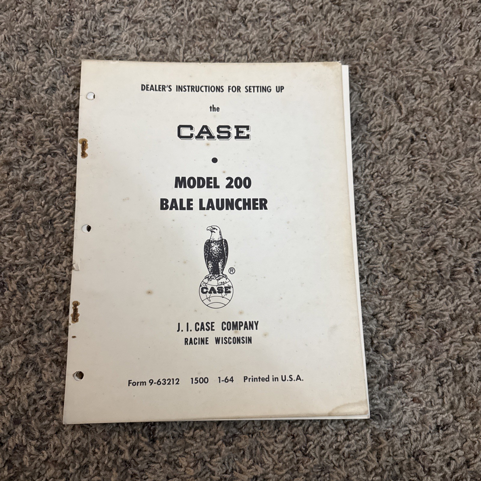 Case Tractor 200 Bale Launcher Setting Up Instructions Manual 9-63212 1964