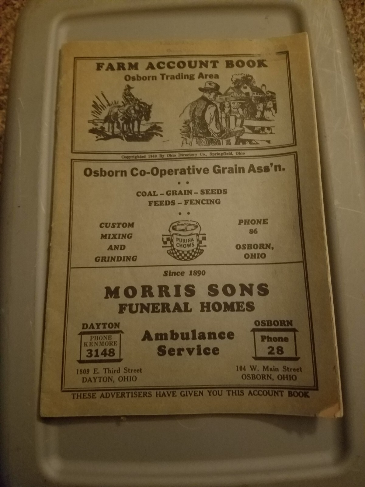 Vintage Farm account book Dayton Ohio