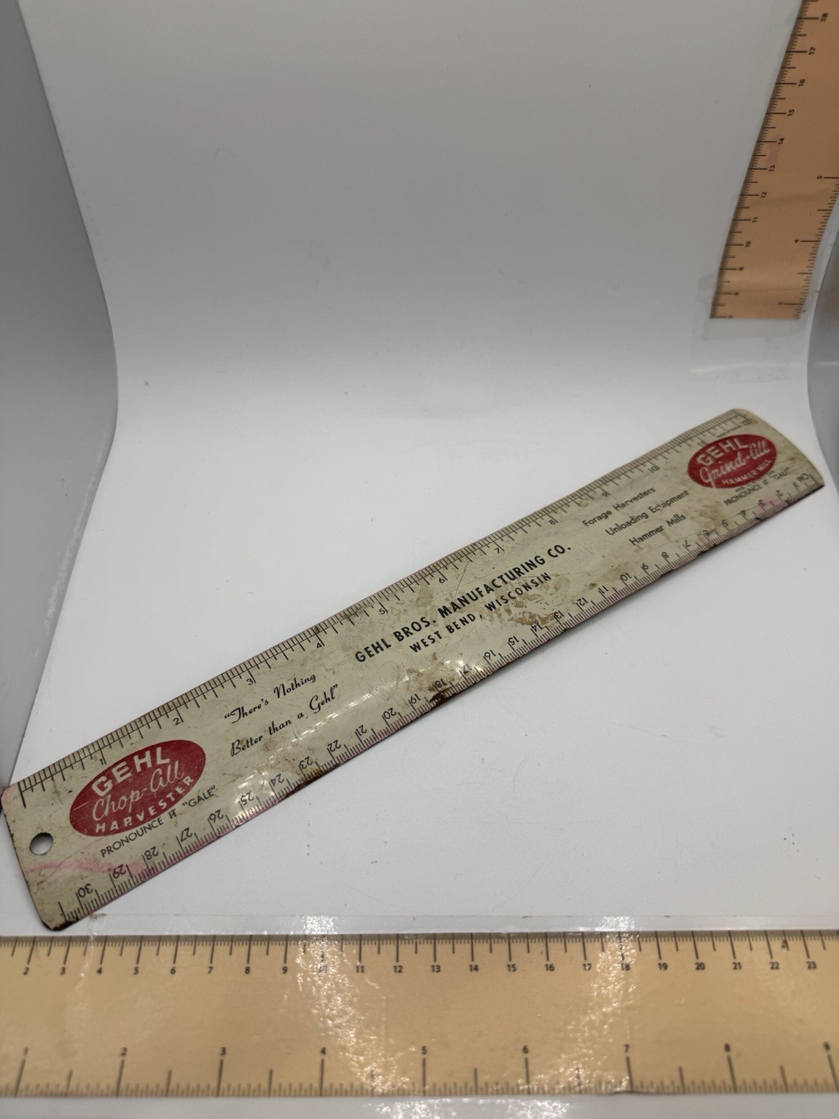 Vintage Gehl Bros Manufacturing Co Metal Ruler – Advertising – West Bend WI