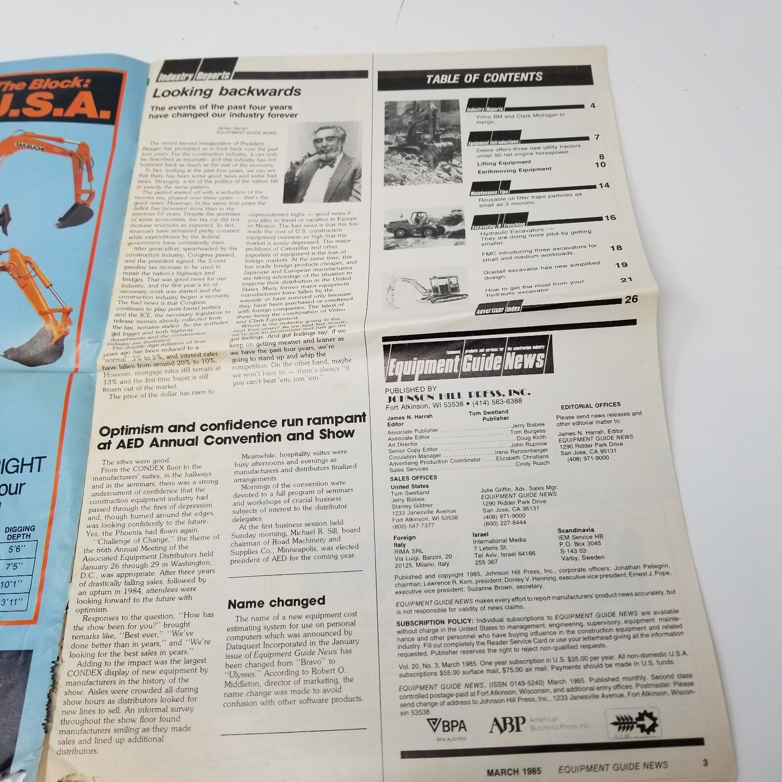 Construction Equipment Guide News March 1985 Hydraulic Excavators