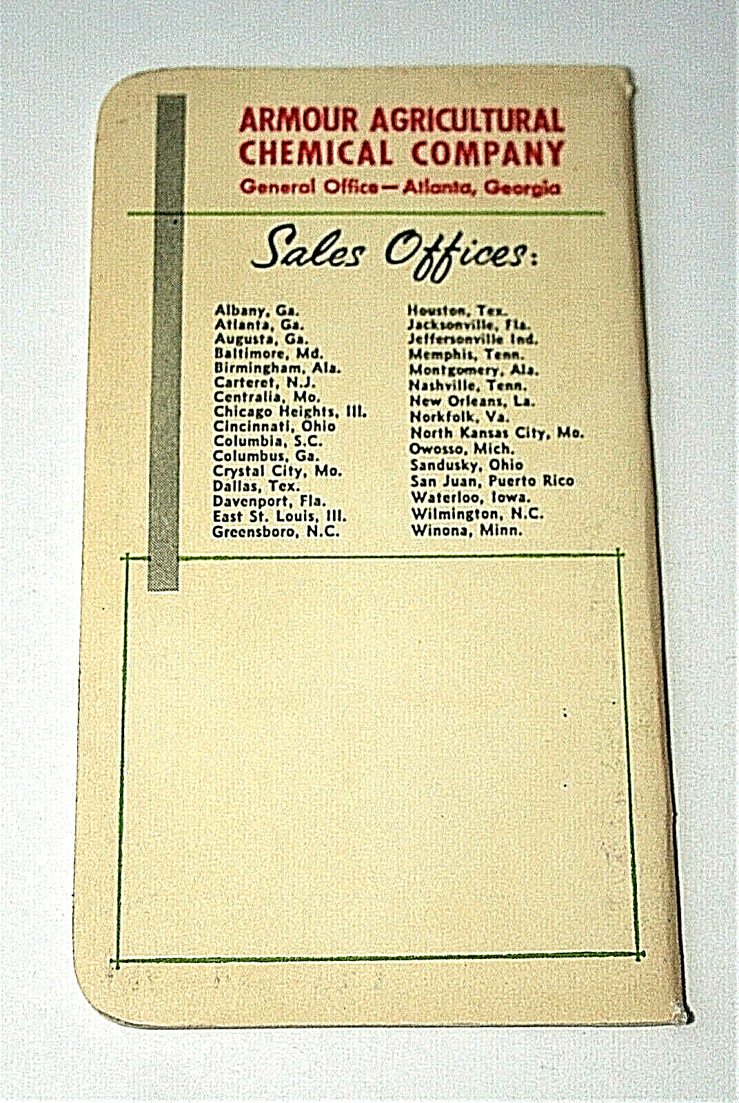 Vitg 1961 Armour Fertilizers Farmers Advertising Note Pad & Calendar NOS Unused