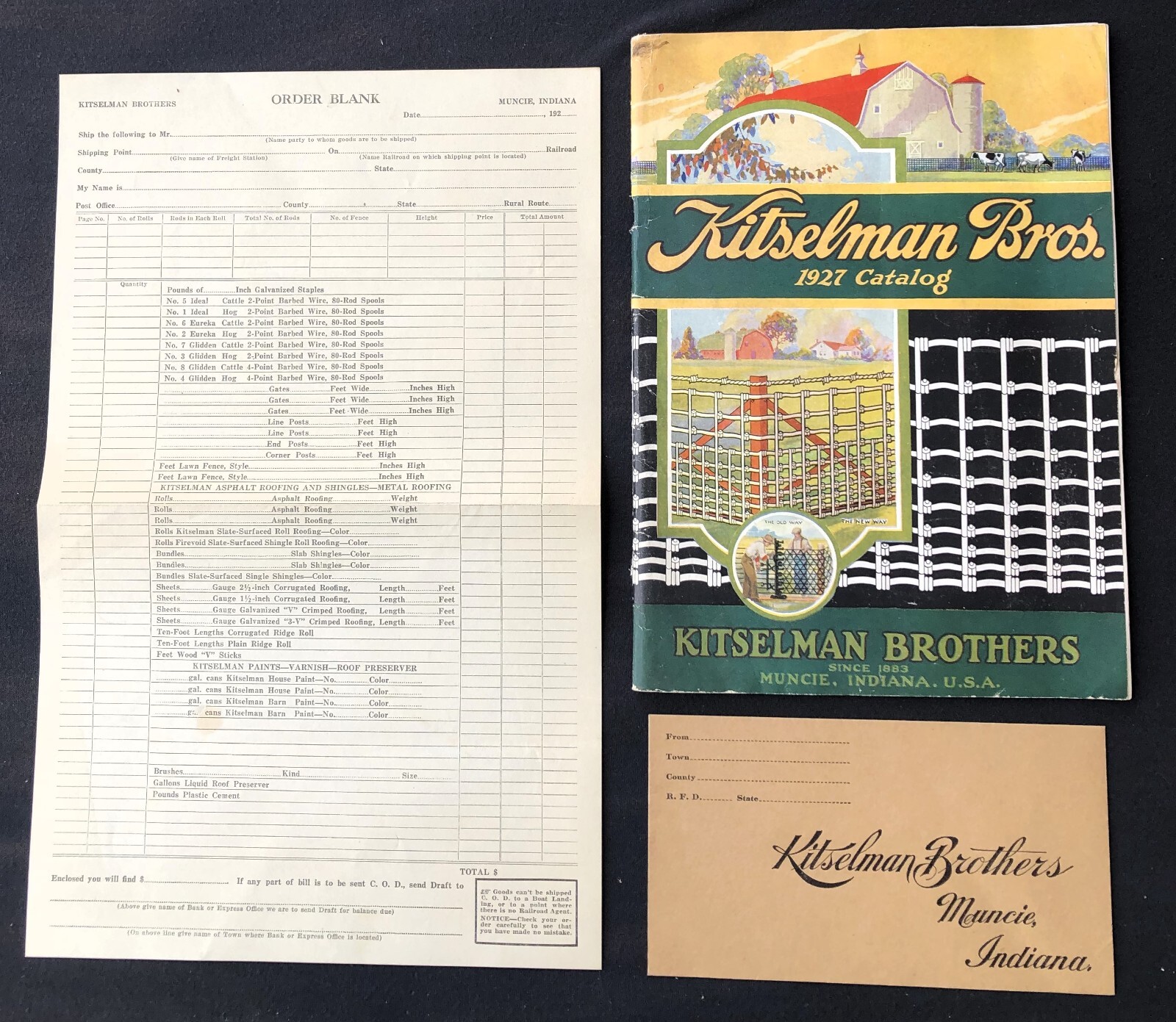 KITSELMAN BROS 1927 CATALOG MUNCIE IND FARM FENCING W ENVELOPE & ORDER BLANK