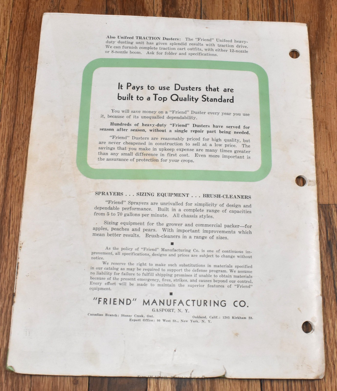 Vintage Reliable Friend Duster Farm Tractor Advertising Sales Brochure