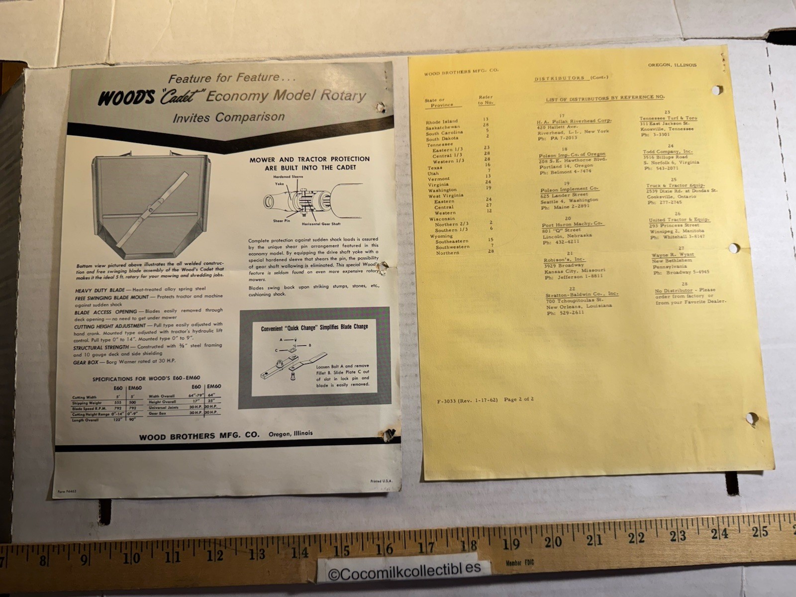 Vintage Wood Brothers MFG Wood&rsquo;s Cadet Economy Rotary Mower Brochure Oregon IL