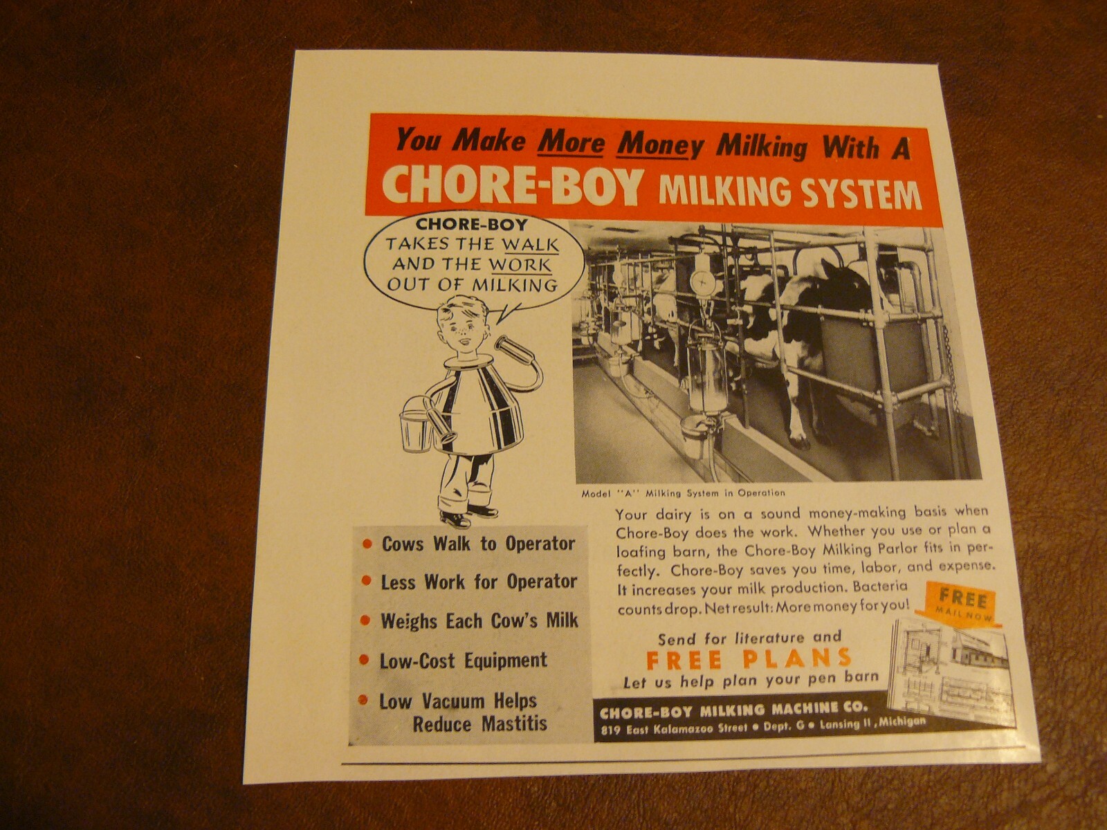 The Farm Quarterly -ADS – AUTUMN 1951 – CHORE-BOY MILKING SYSTEM – Lansing, MI