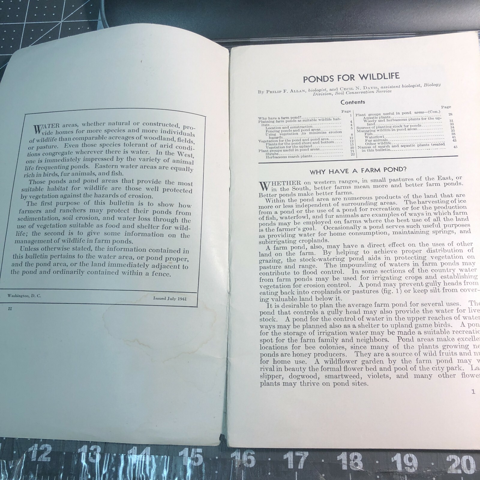 1940s Ponds for Wildlife Booklet Farmers Bulletin US Department of Agriculture