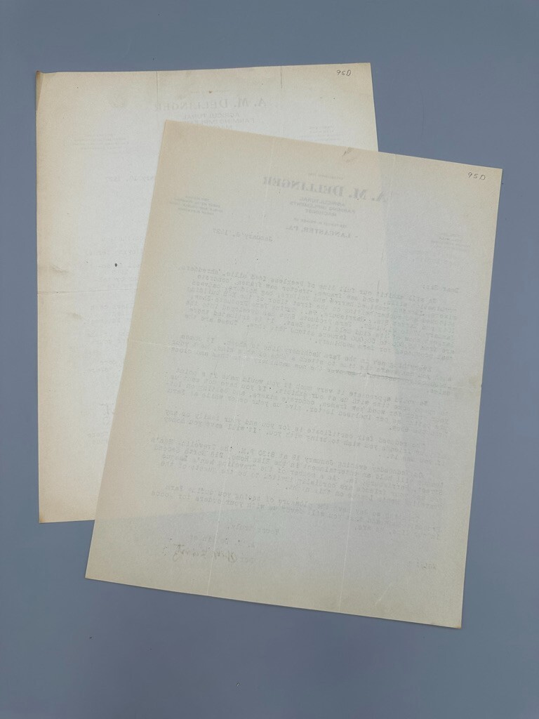 1927 LANCASTER PA Dellinger FARM IMPLEMENTS Agricultural Advertising Letters