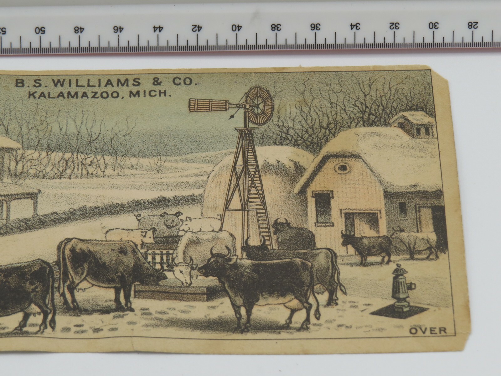 Vintage B.S. WIlliams WINDMILL Kalamazoo, MI 1880&rsquo;s TRADE CARD Cows