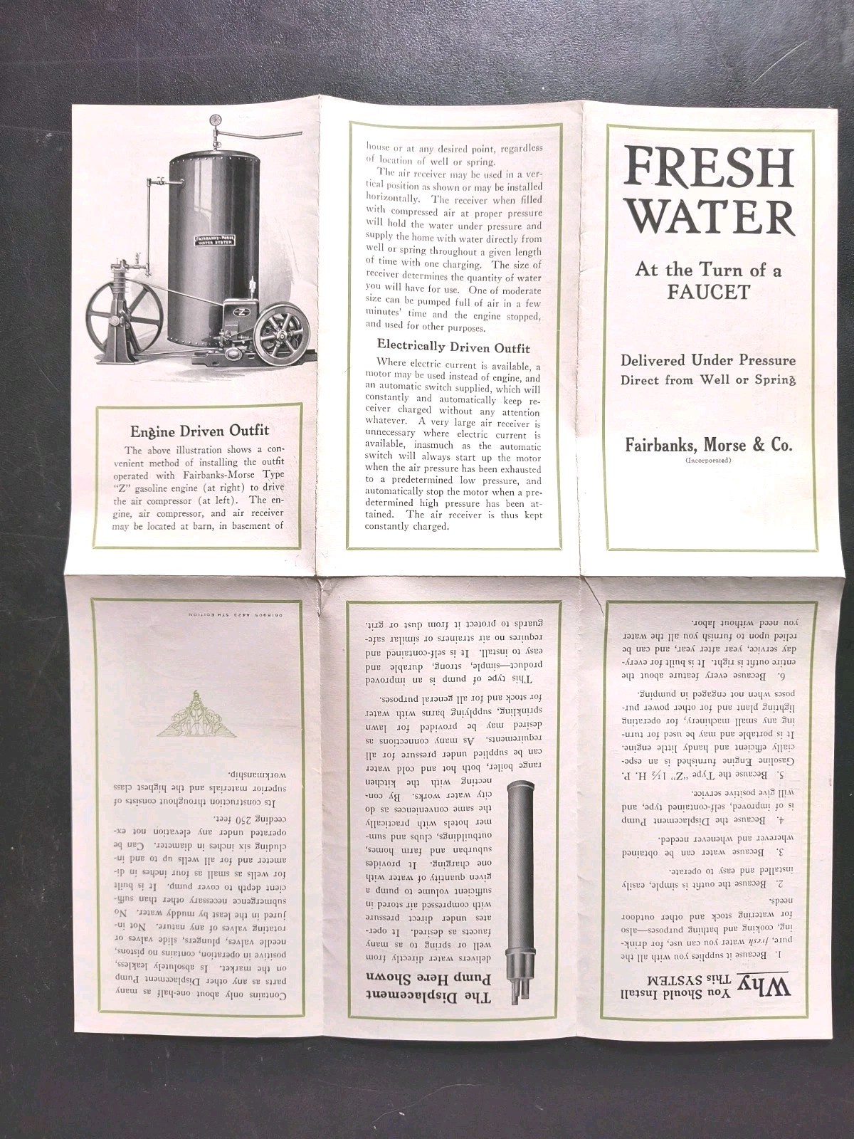 1920s FairBanks Morse Pressurized Water System Brochure Feed Mill Farming 2pc
