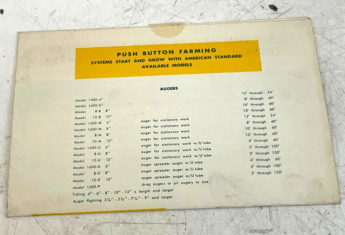 Vtg 1950s American Standard Planter Co Push Button Farming Equipment Brochure