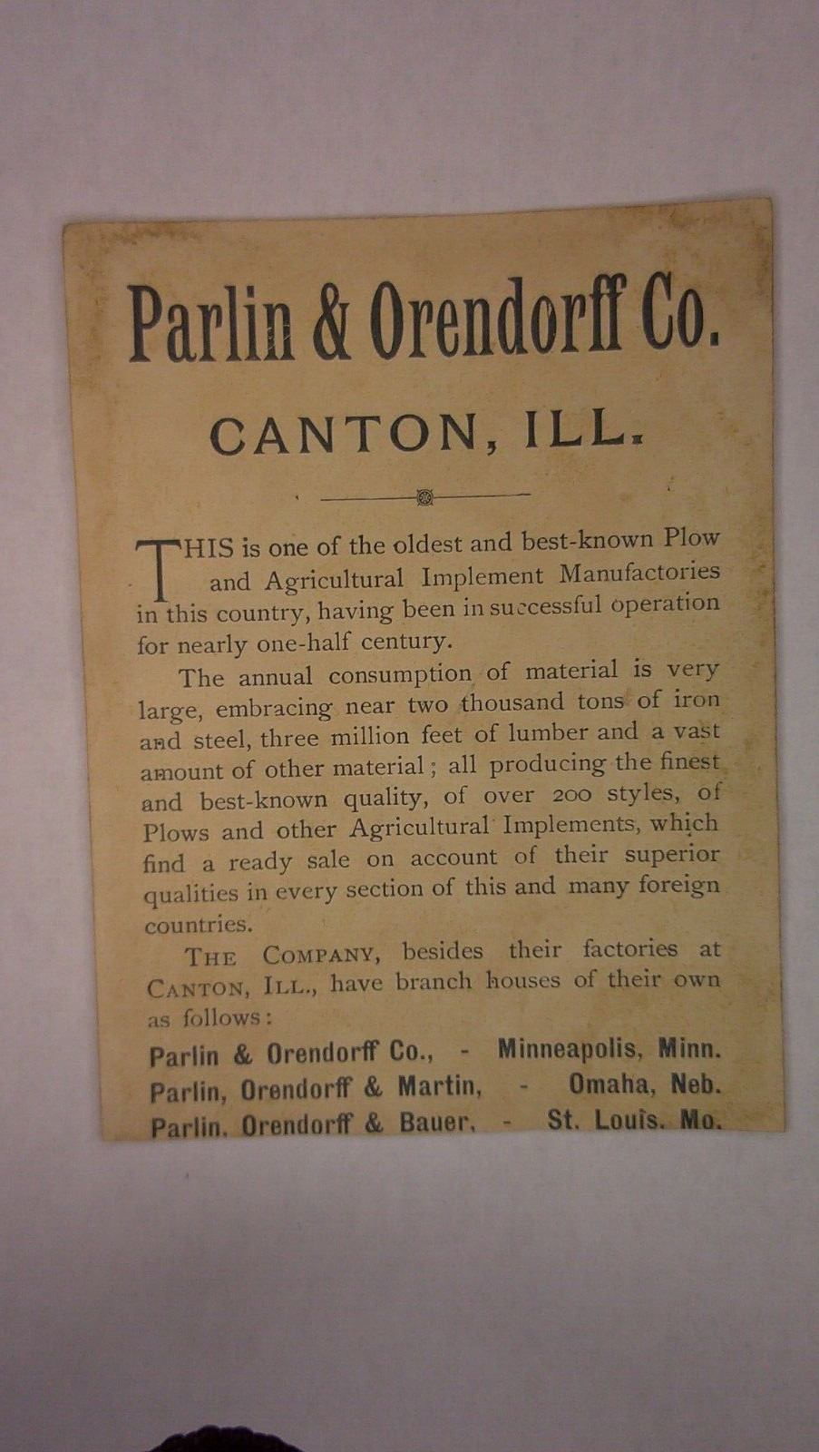 antique Trade Card P & O Plow Co. Canton, Ill. Clipper plows boat has Canton 6B