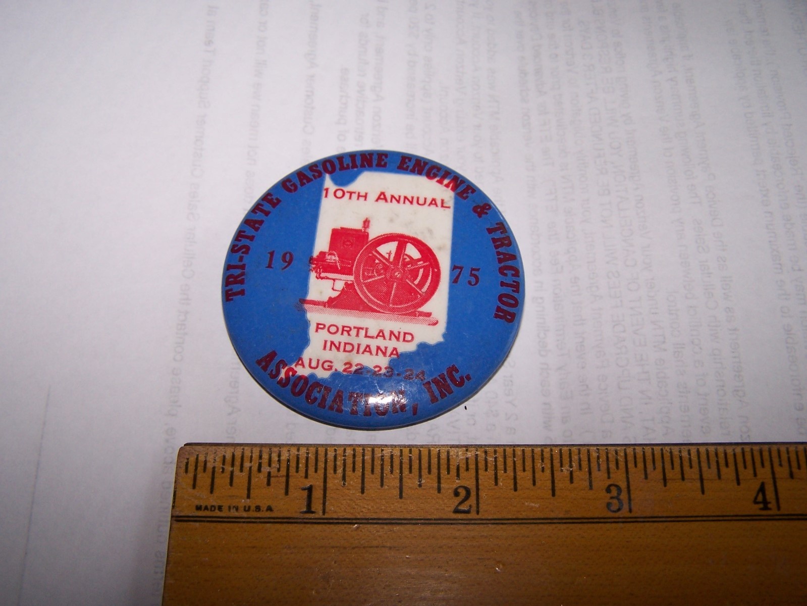1975 Tri State Gasoline Engine & Tractor Show Pinback PORTLAND INDIANA
