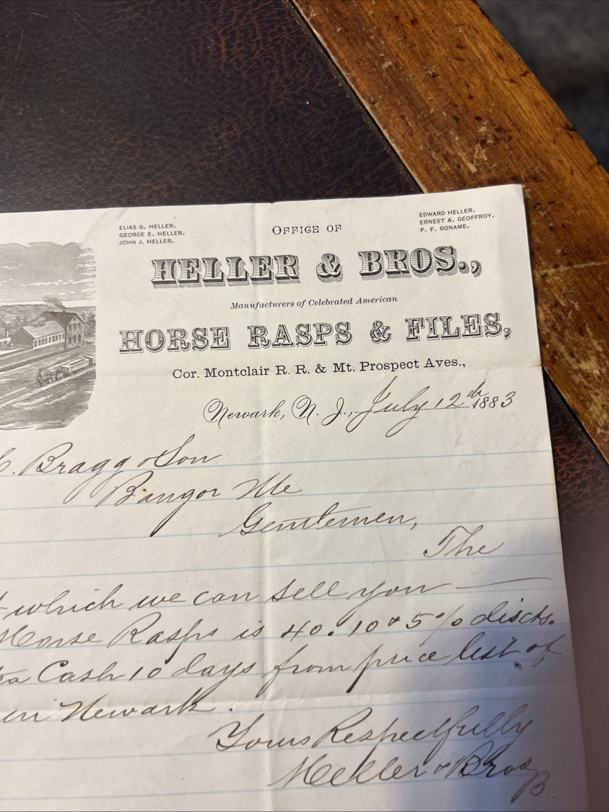 Vintage 1888 Heller & Bros. Horse Rasps & Files Newark NJ Letterhead
