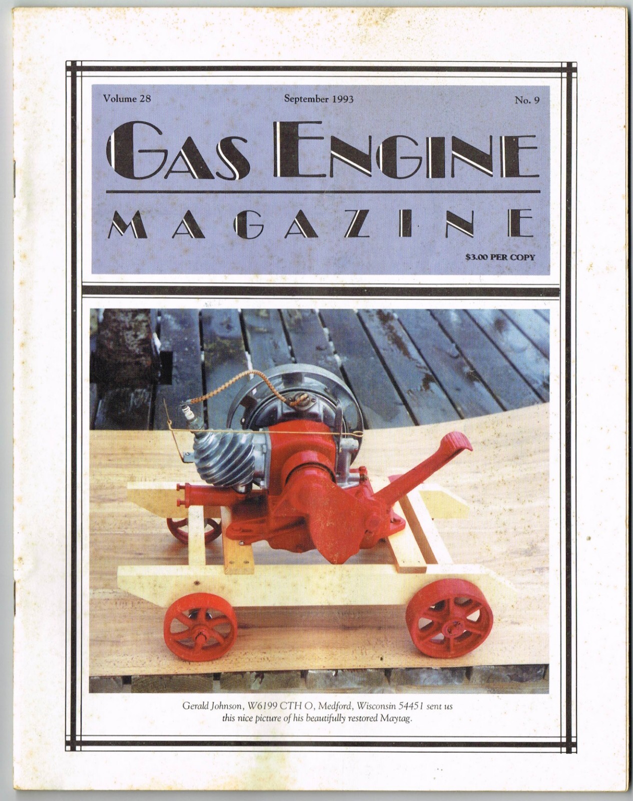 The GAS ENGINE magazine September 1993, Leader Iron Works, 3HP Samson