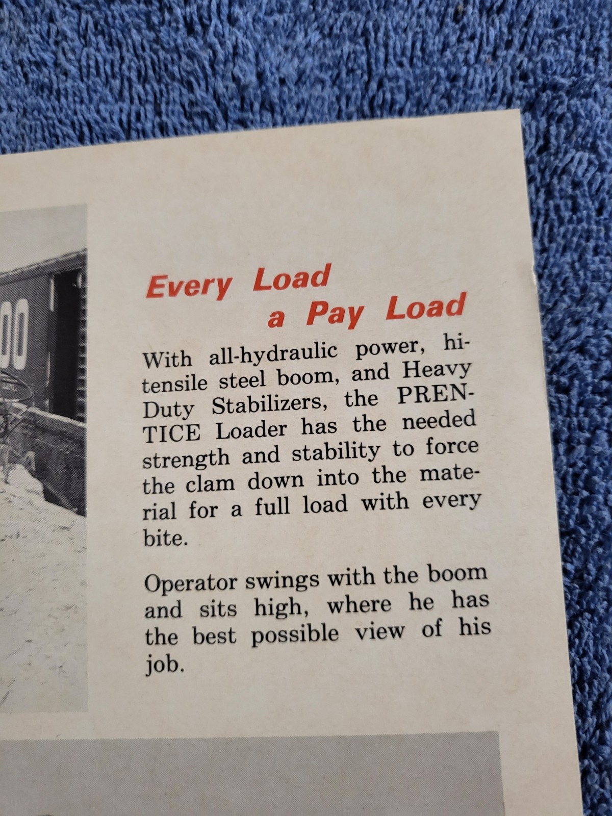 Vintage Prentice Hydraulics Inc CLAM Bucket Crane Lift Loader BROCHURE Wisconsin