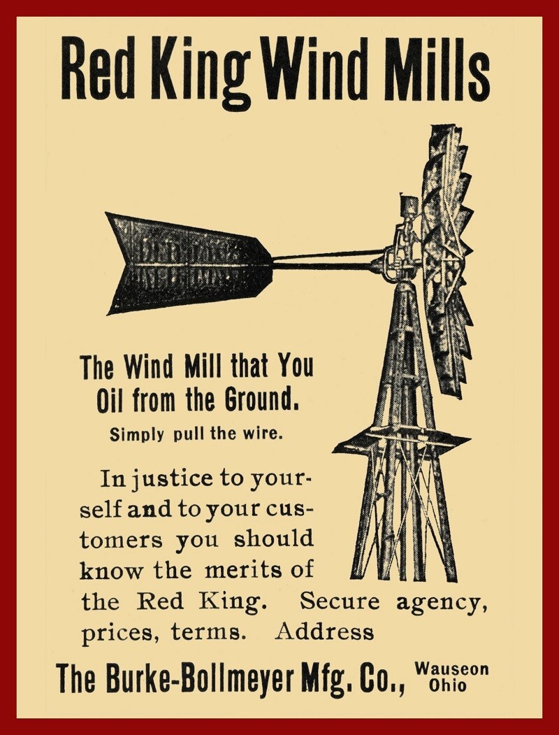 1905 Red King Windmills of Wauseon, OhiO NEW METAL SIGN: Lg. Size, 12 x 16&Prime;
