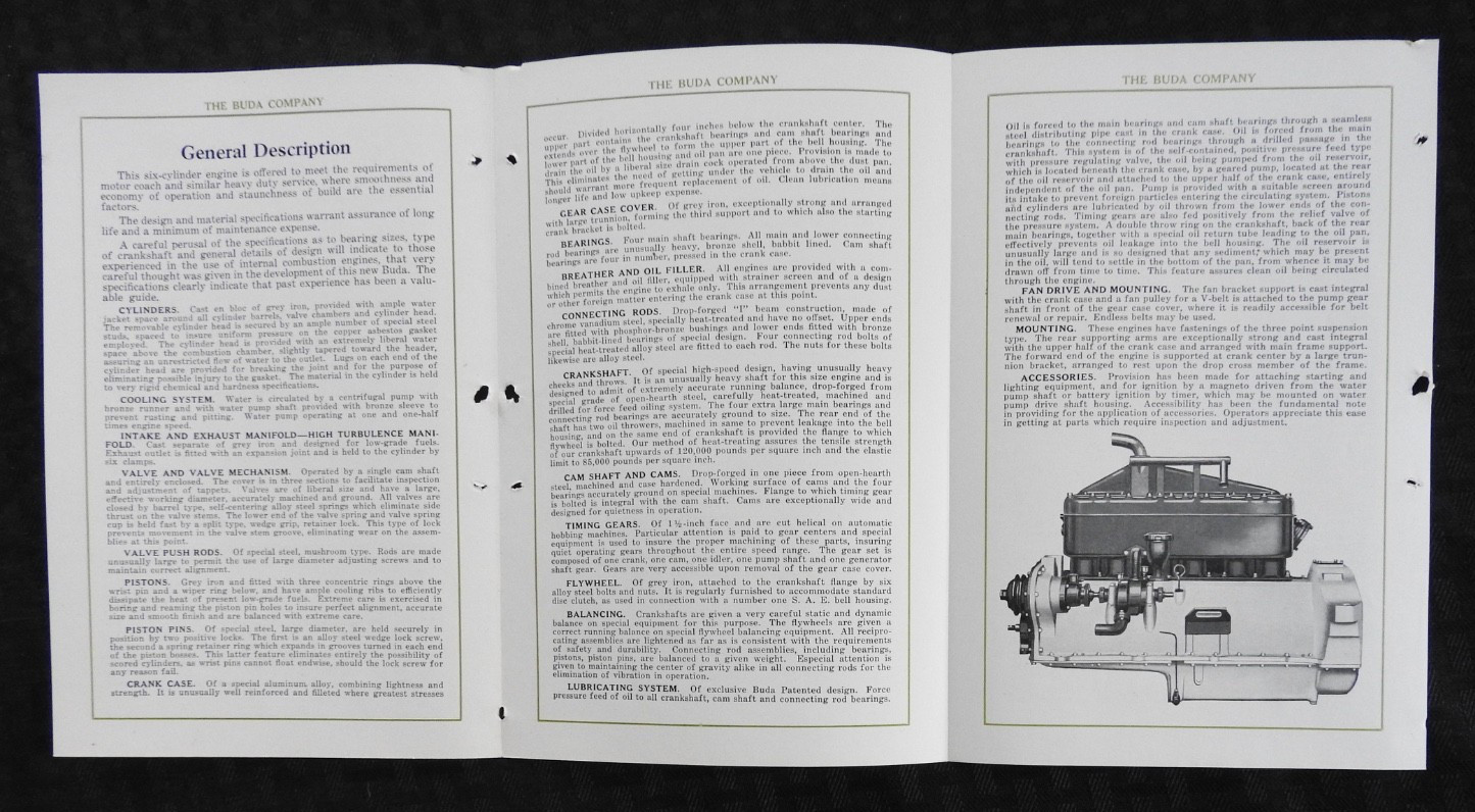 1924 « Buda Model GL-6 Gas Engines » Six Cylinder Engine Brochure RARE
