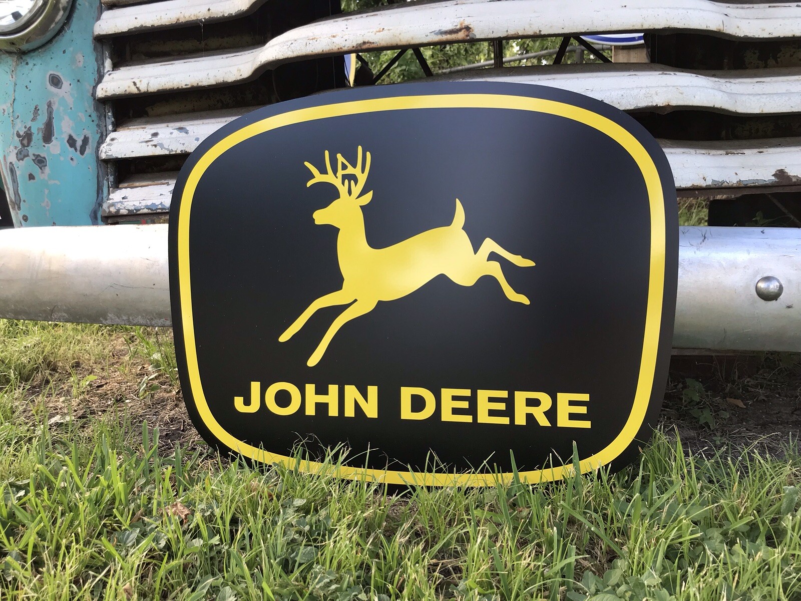 Antique Vintage Old Style John Deere Black And Yellow Farm Sign