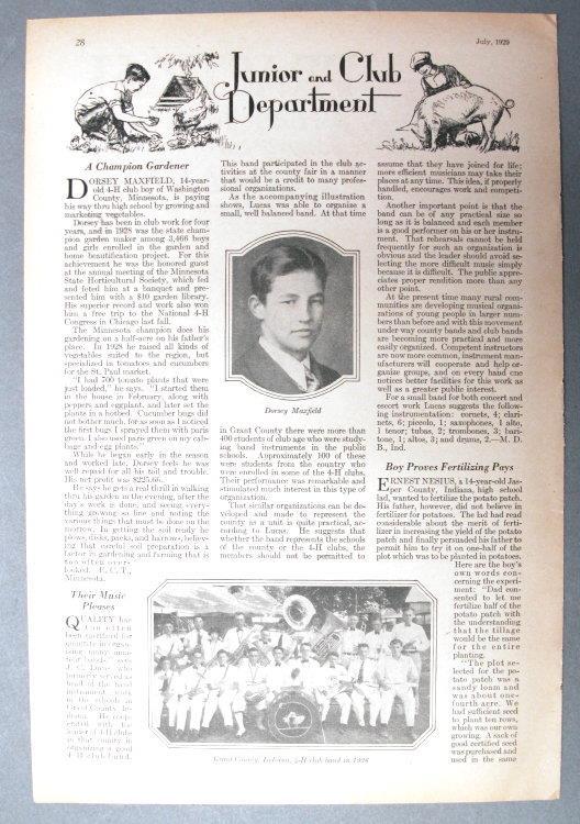 Orig 1929 Farm Youth Article Photo with Dorsey Maxfield, Washington County MN