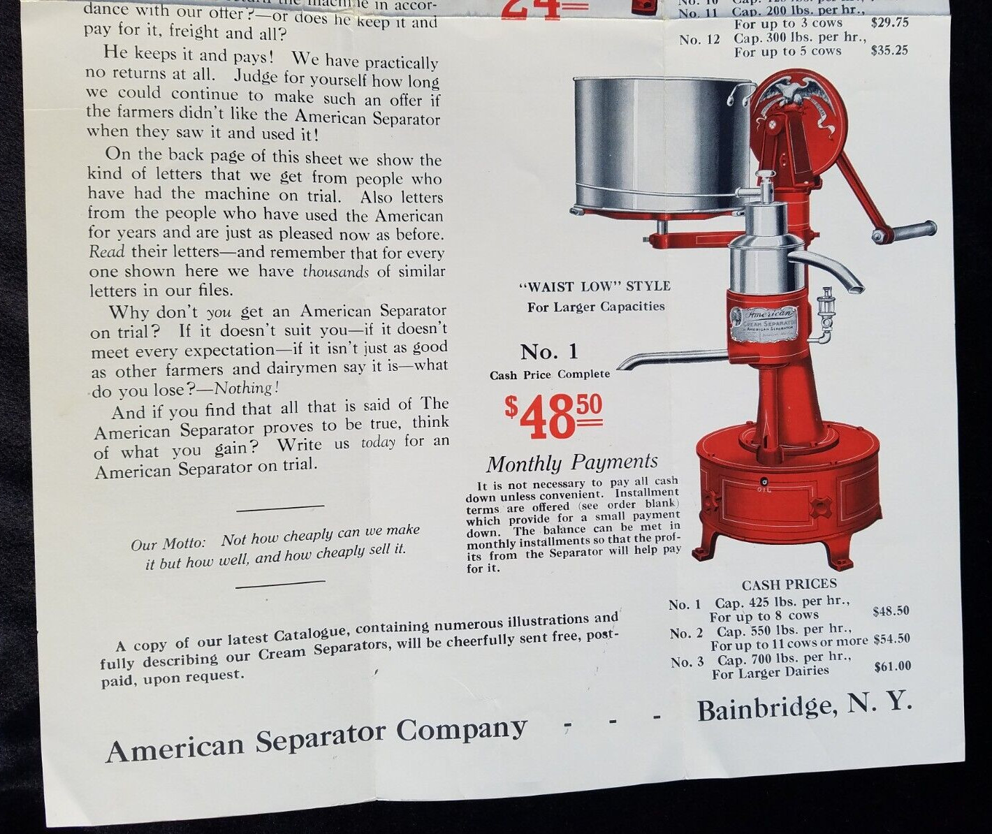 Old Dairy Advertising American Cream Separator Bainbridge NY Agriculture Farm