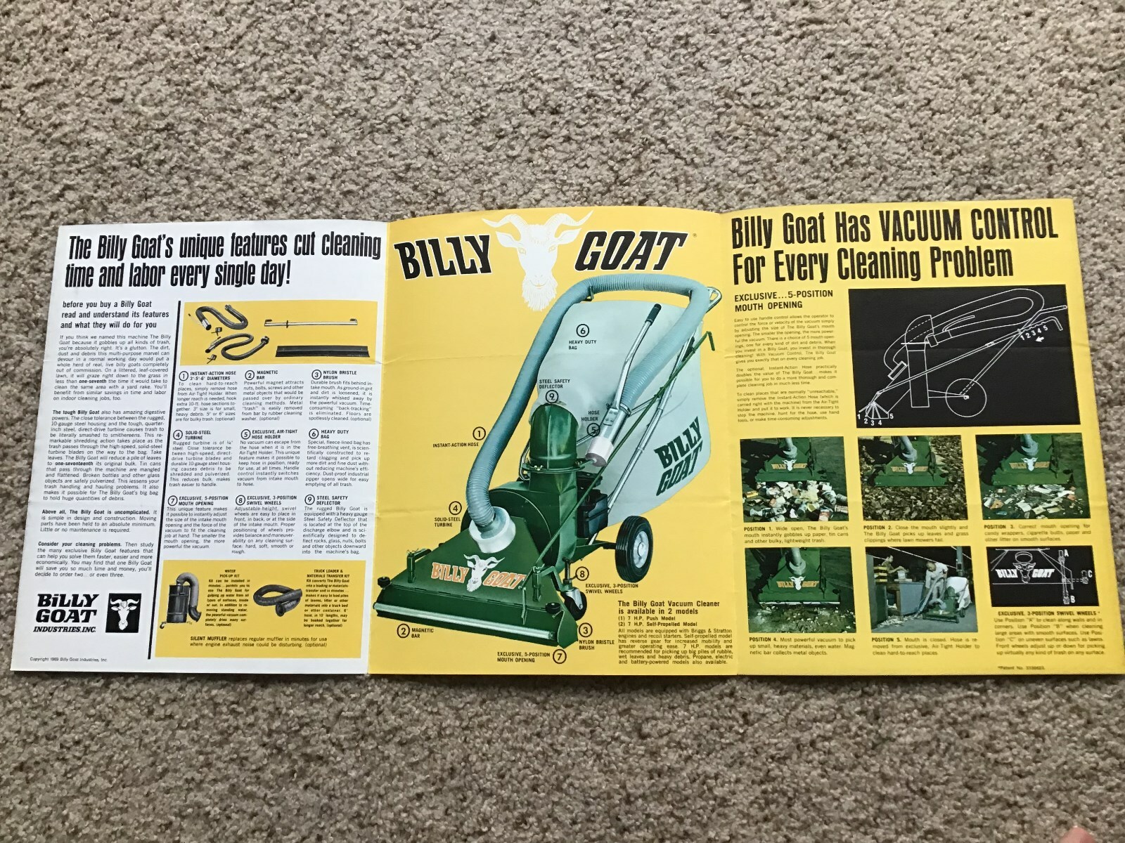 1969 Billy Goat cleanup equipment, original sales literature.