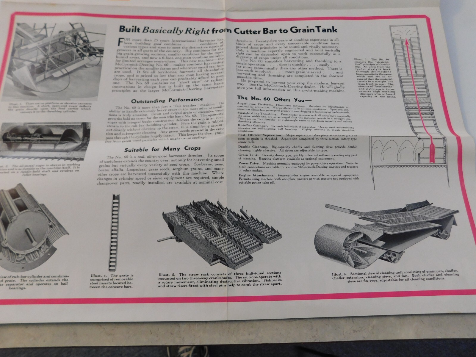1921 McCORMICK DEERING #60 COMBINE HARVESTER THRESHER SALES BROCHURE FOLDOUT VG