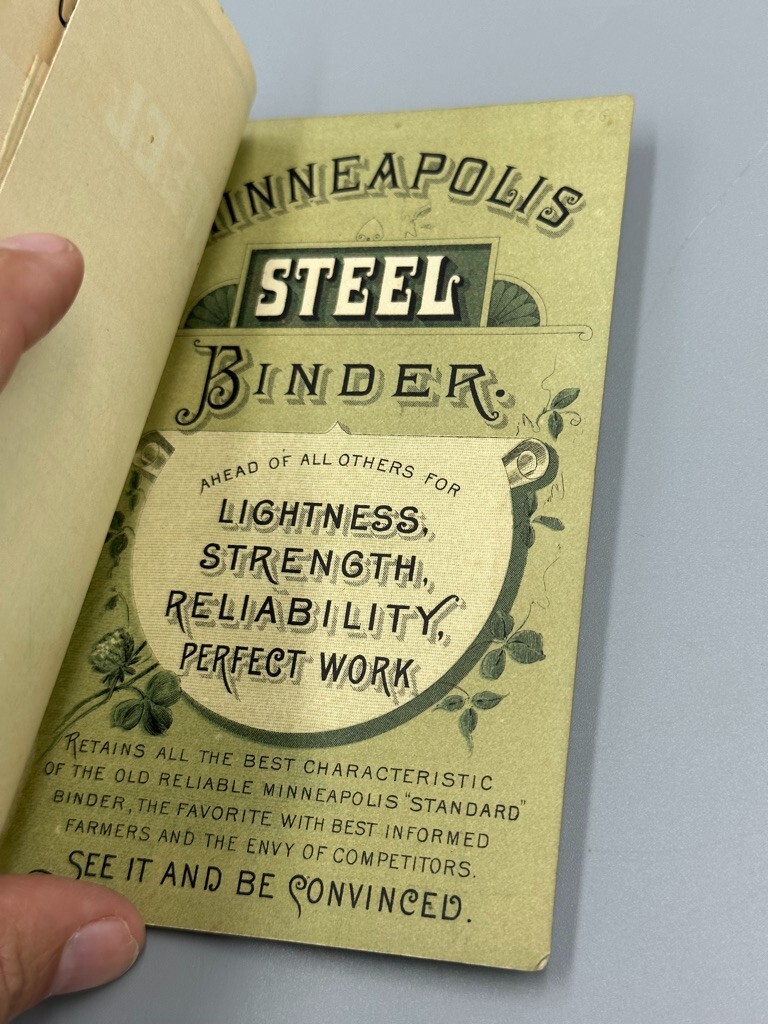 1886 MINNEAPOLIS HARVESTER WORKS MN Farm Advertising OHIO POCKET MAP Antique