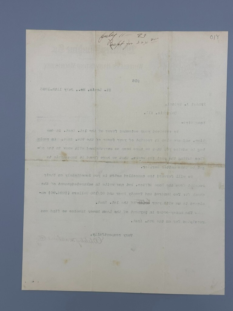1893 WHITELEY&rsquo;s HARVESTING MACHINERY Illustrated FARM ADVERTISING Letterhead