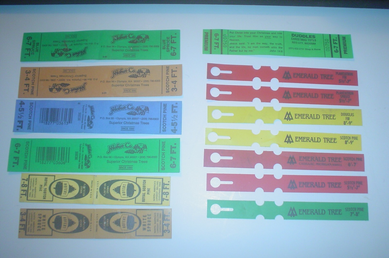 14 VINTAGE CHRISTMAS TREE TAGS HOFERT CO. EMERALD TREE DUDDLES MICHIGAN SPECIES