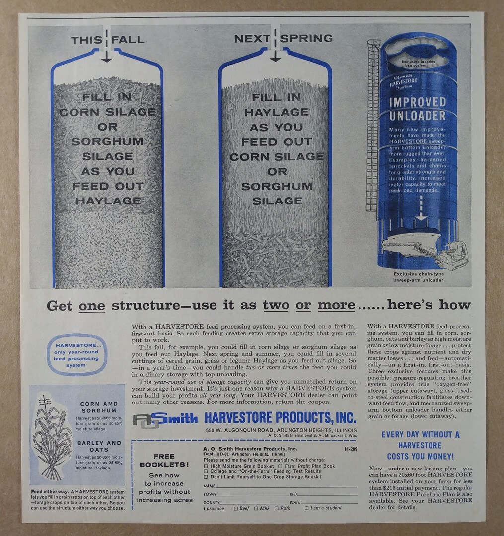 1963 Harvestore Feed Processing System Silos vintage print Ad