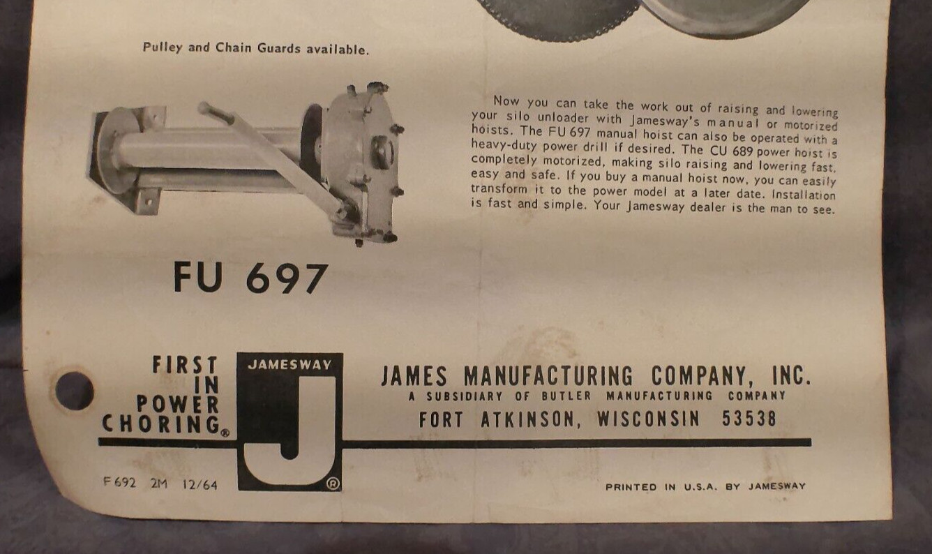 James Manufacturing Company, Inc. Silo Unloader Worm Gear Power Hoist Brochure