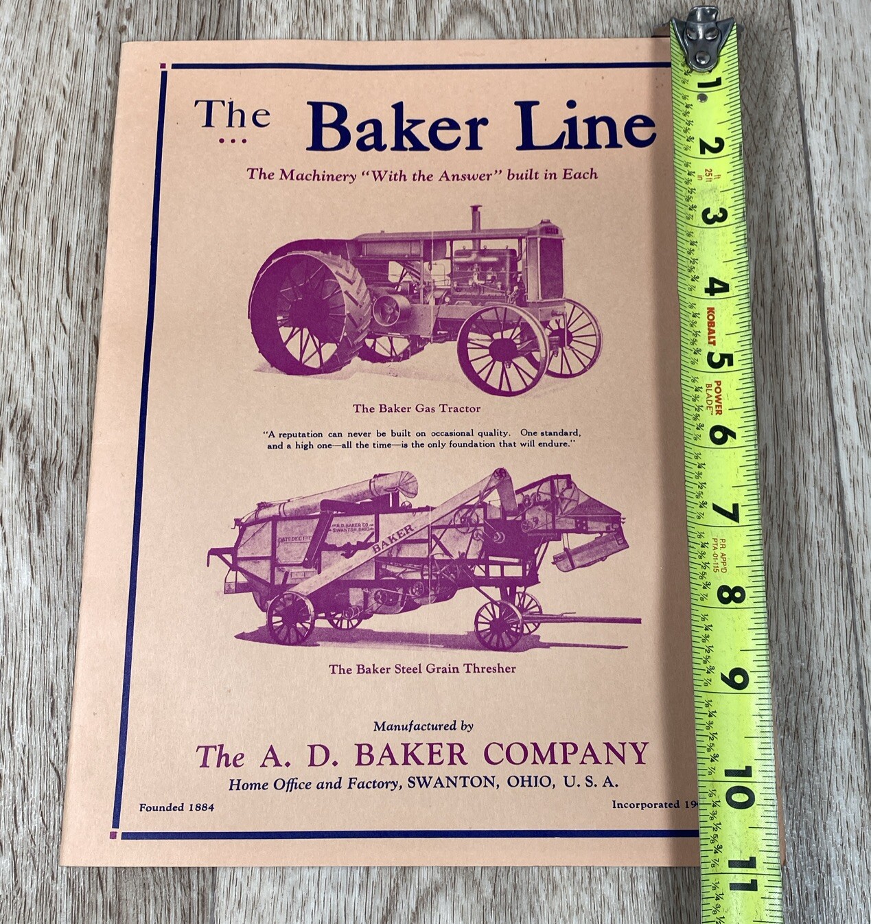 Vintage A. D. Baker Company Catalog Gas Tractor Grain Thresher Swanton Ohio