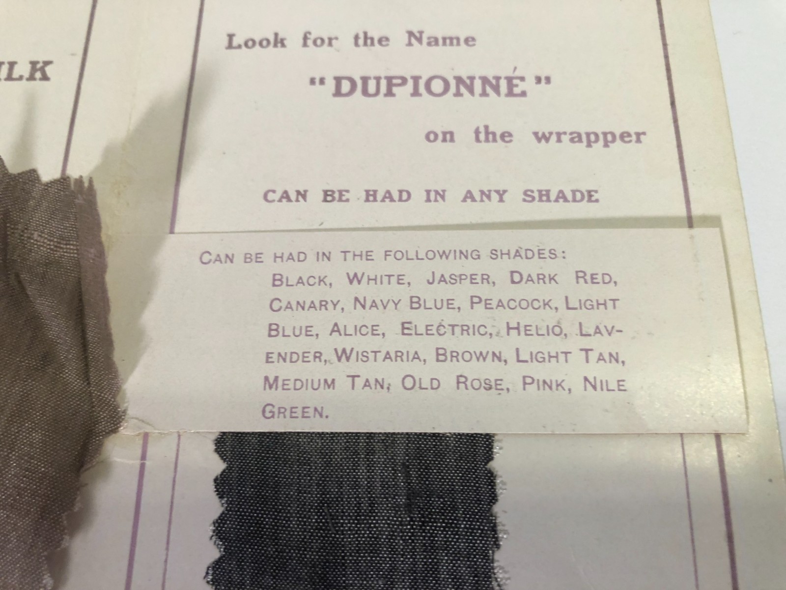 Antique Dupionne Silk samples from Davidson Bros Co Sioux City Iowa