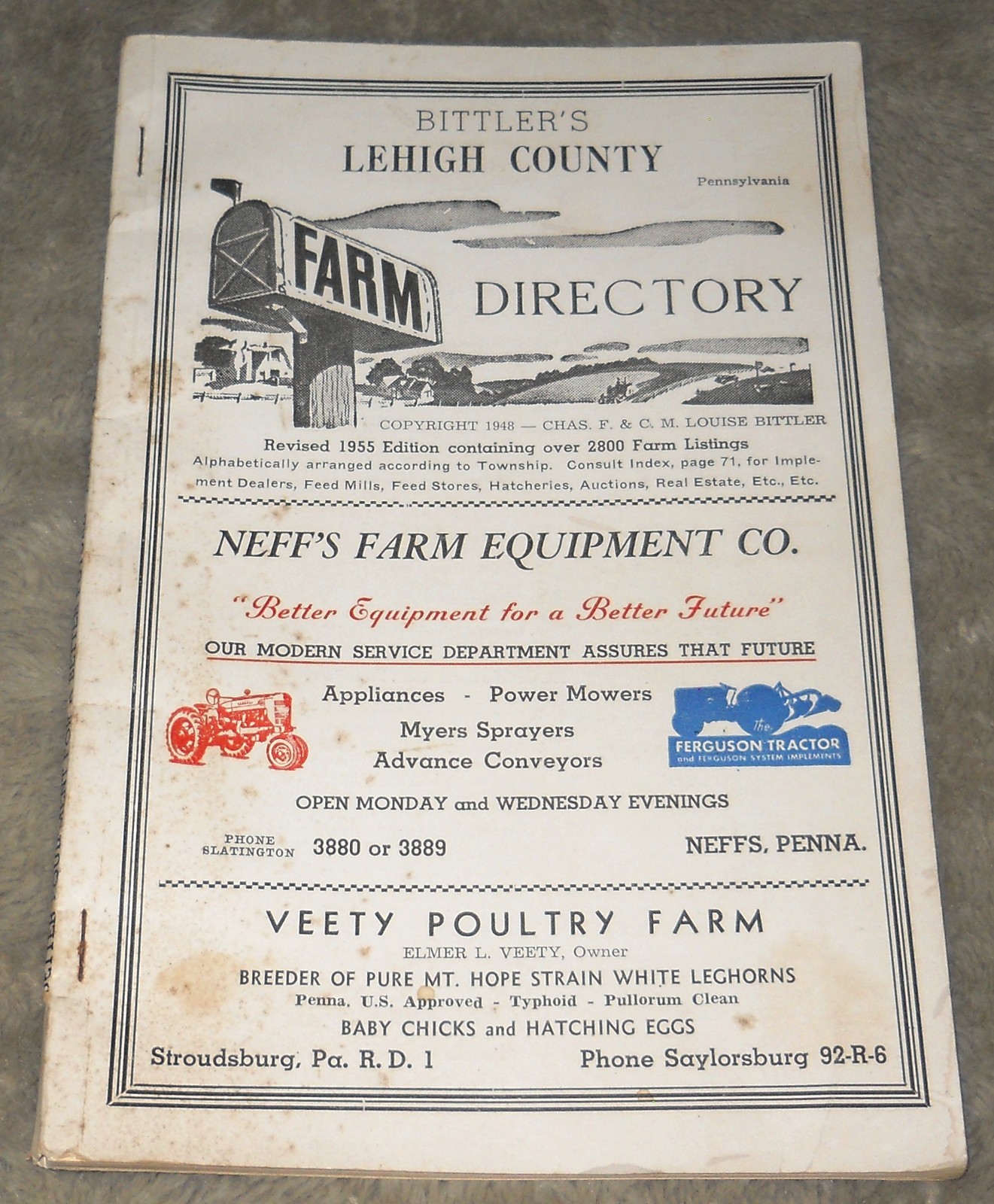 Vintage 1955 Bittler&rsquo;s Lehigh County Pennsylvania Farm Directory PA Ephemera
