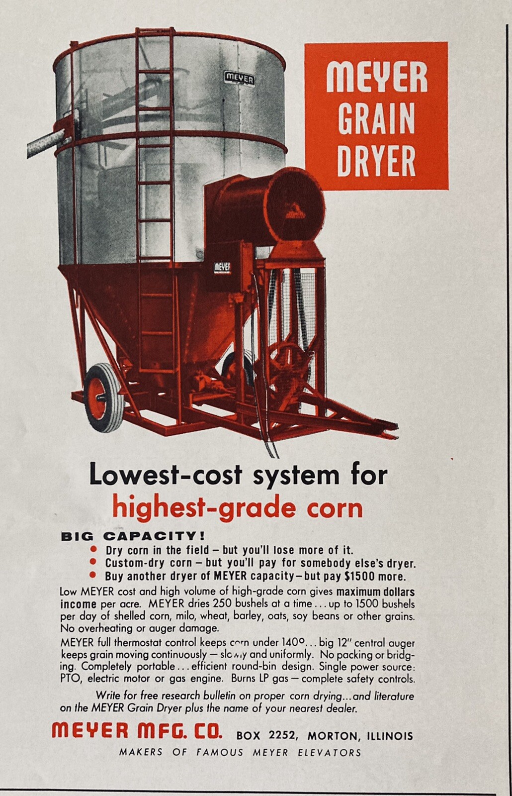 1962 AD.(XH20)~MEYER MFG. CO. MORTON, ILL. MEYER GRAIN DRYER