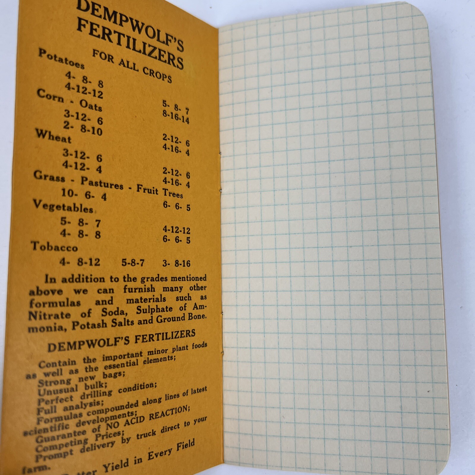Vintage Advertising Farmers Memo Book Farm Progress Dempwolf’s Fertilizer 4 Lot