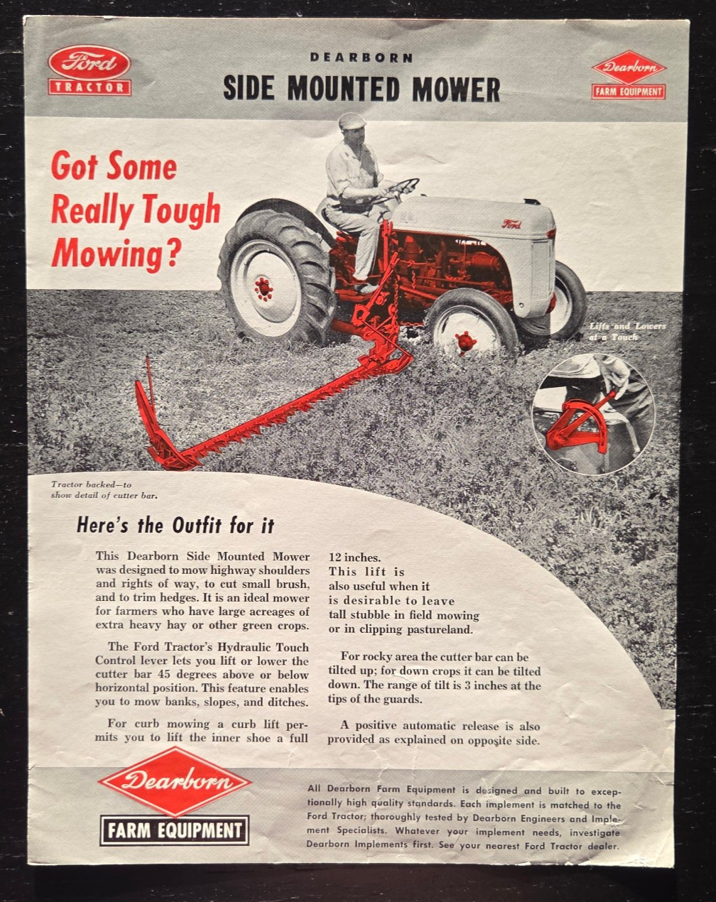 1949 FORD TRACTOR DEARBORN FARM EQUIPMENT SIDE MOUNTED MOWER COLOR SPEC SHEET