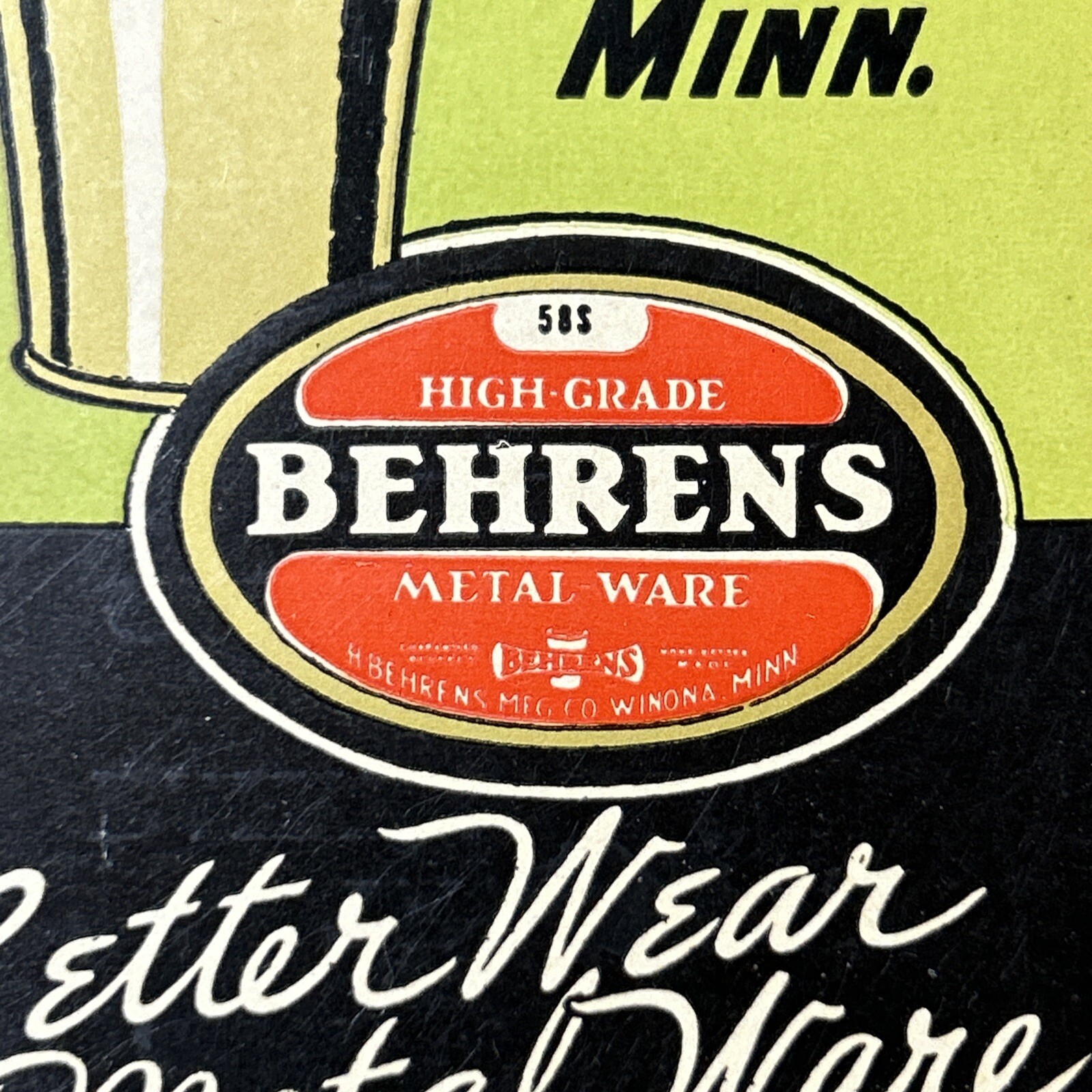BEHRENS METALWARE Galvanized Steel Advertising Pocket Book Winona Minnesota