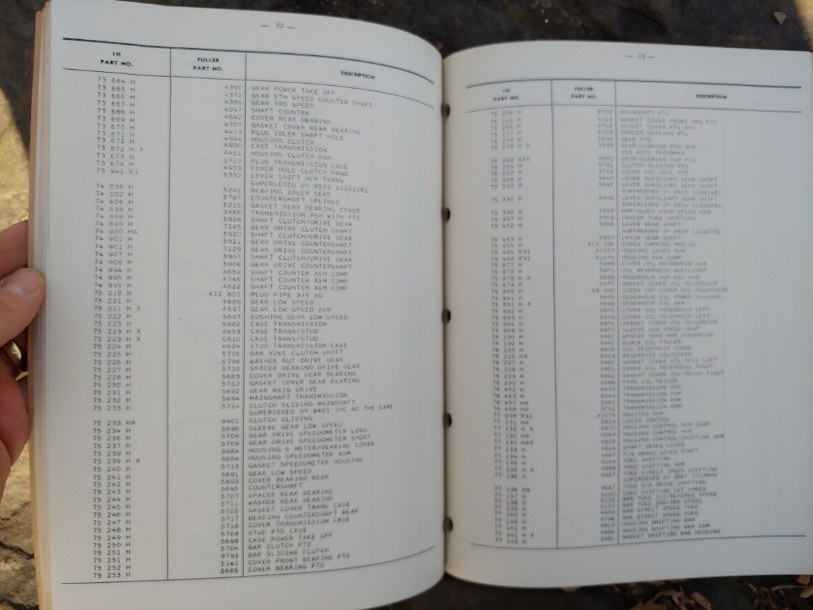 Vintage Original IH International Harvester Motor Trucks Fuller Part Number Book