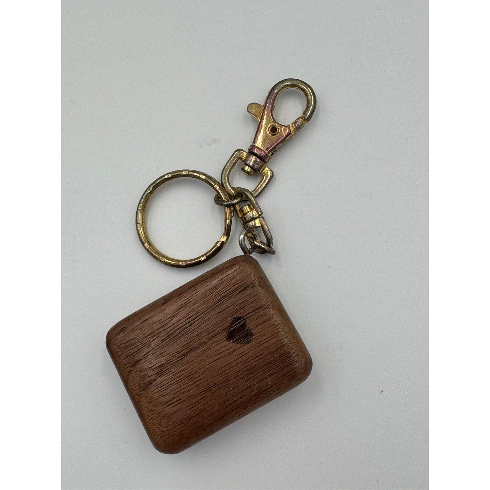 Walnut Council Wooden Sliding Box Keychain Engraved Logo Brown Gold Tone Clasp