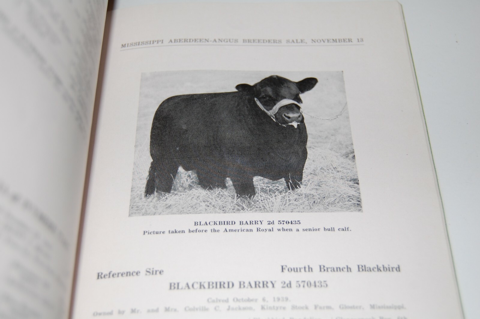 Rare 1944 Aberdeen Angus Cattle Sale Book – Greenwood Mississippi