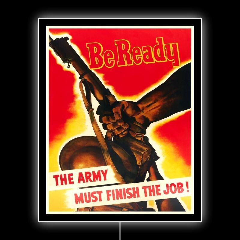 US Army World War Two Theme BE READY NEW LED Hanging Lighted Sign: 18×23&Prime;