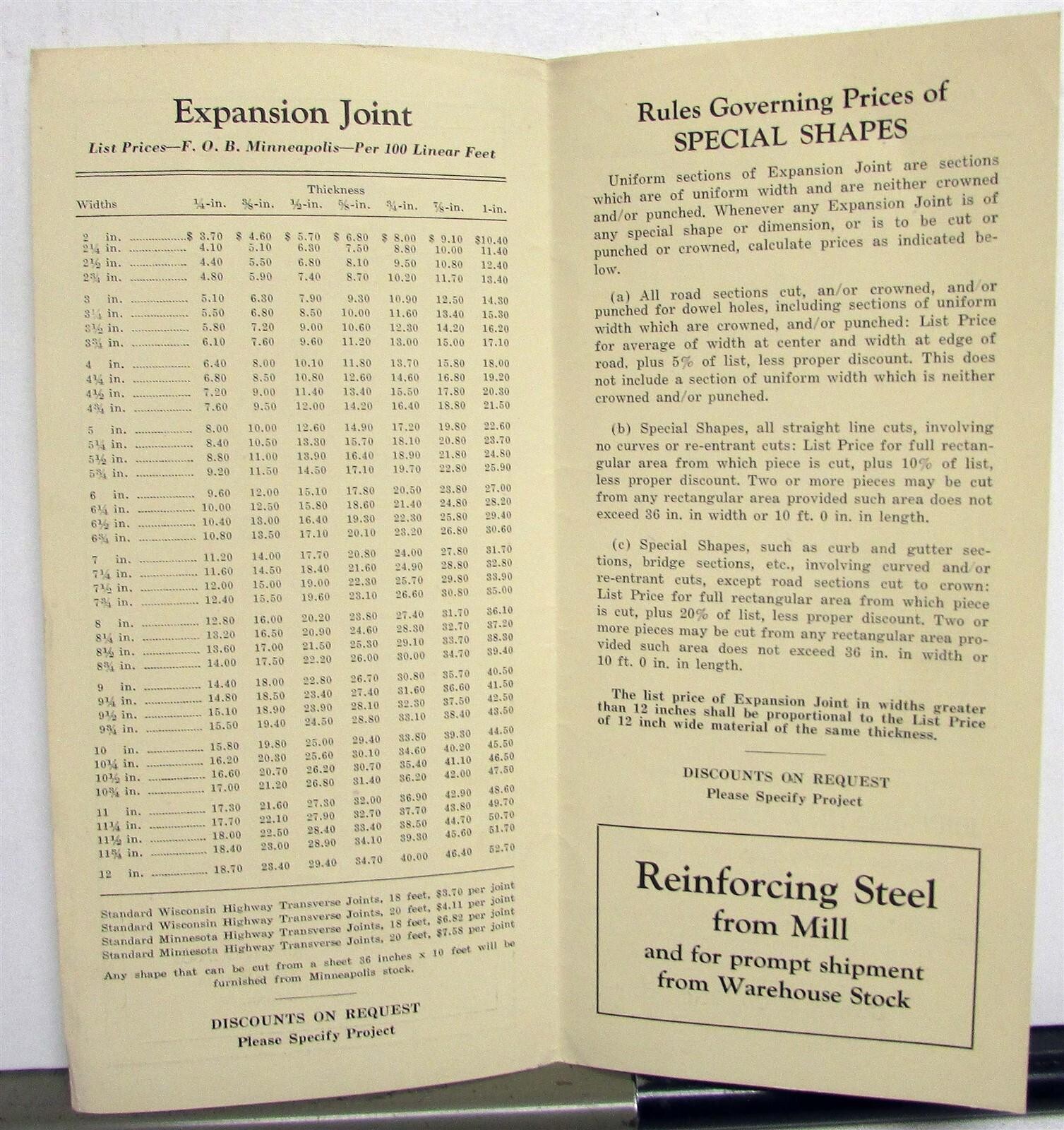 1930 Johns-Manville Expansion Joints Construction Specs Pricing Sales Folder