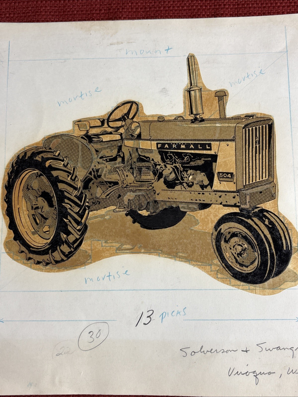 Vintage 1962 Farmall 504 Tractor Advertising Mock Up Art For Newspaper