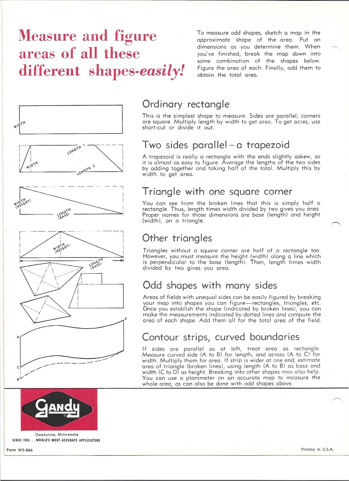Original OE OEM Gandy Land Measuring Wheels Dealer Sales Brochure Form # W5-866