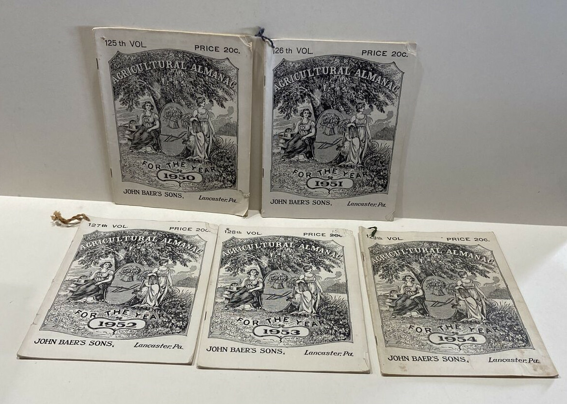 John Baer&rsquo;s Sons Almanacs 1954, 1953, 1952, 1951, & 1950 Almanacs – Lot of 5x