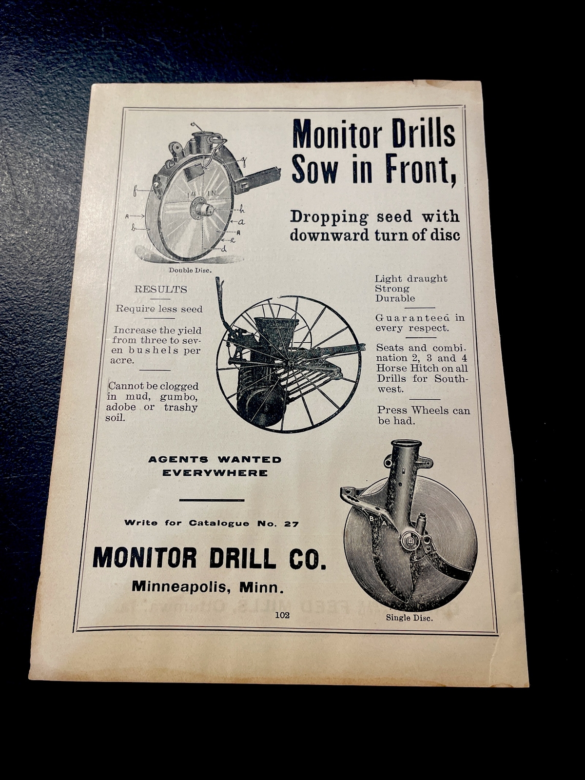 ORIGINAL 1907 Monitor Drill Co. Farm Advertising – Minneapolis, MN