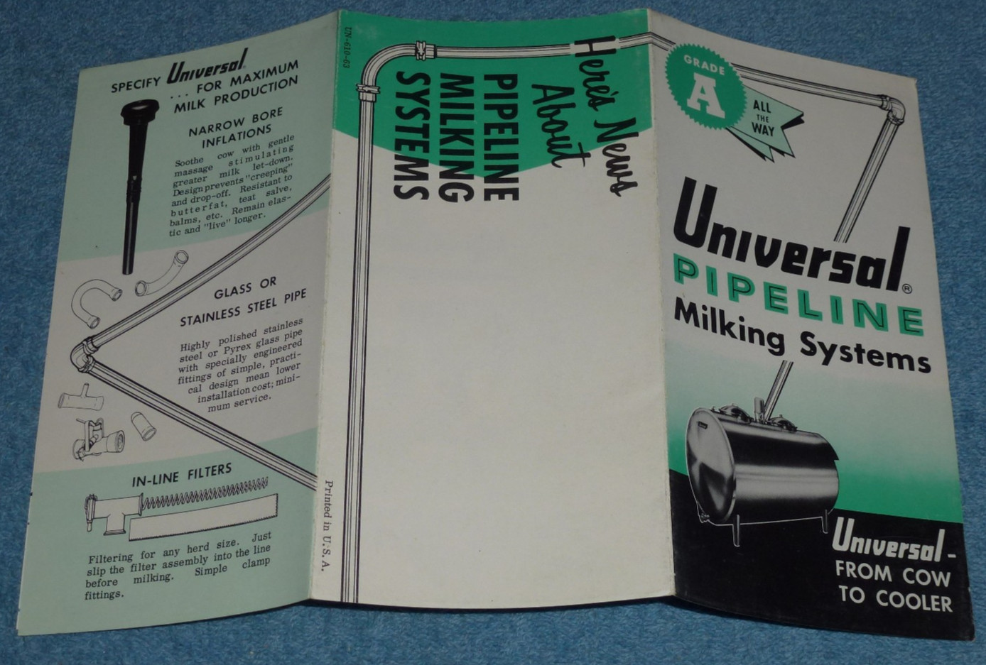 Vtg 1963 Universal Pipeline Milking Systems Farm Equipment Advertising Brochure