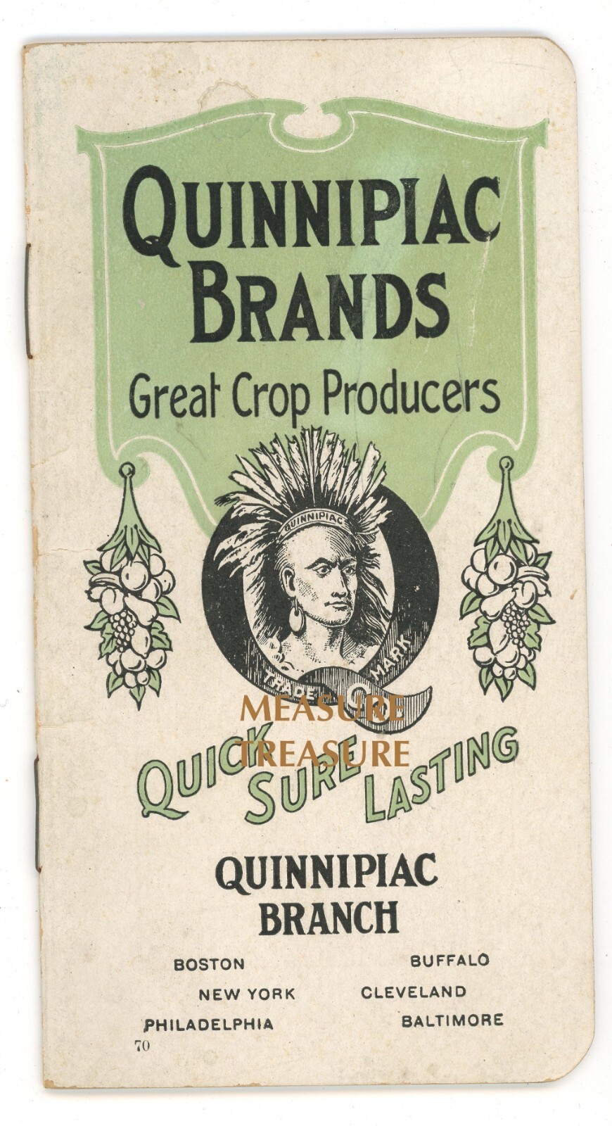 1920 SOUTH VERNON VT QUINNIPIAC FERTILIZERS NATIVE DUNKLEE CALENDAR NOTEPAD F18