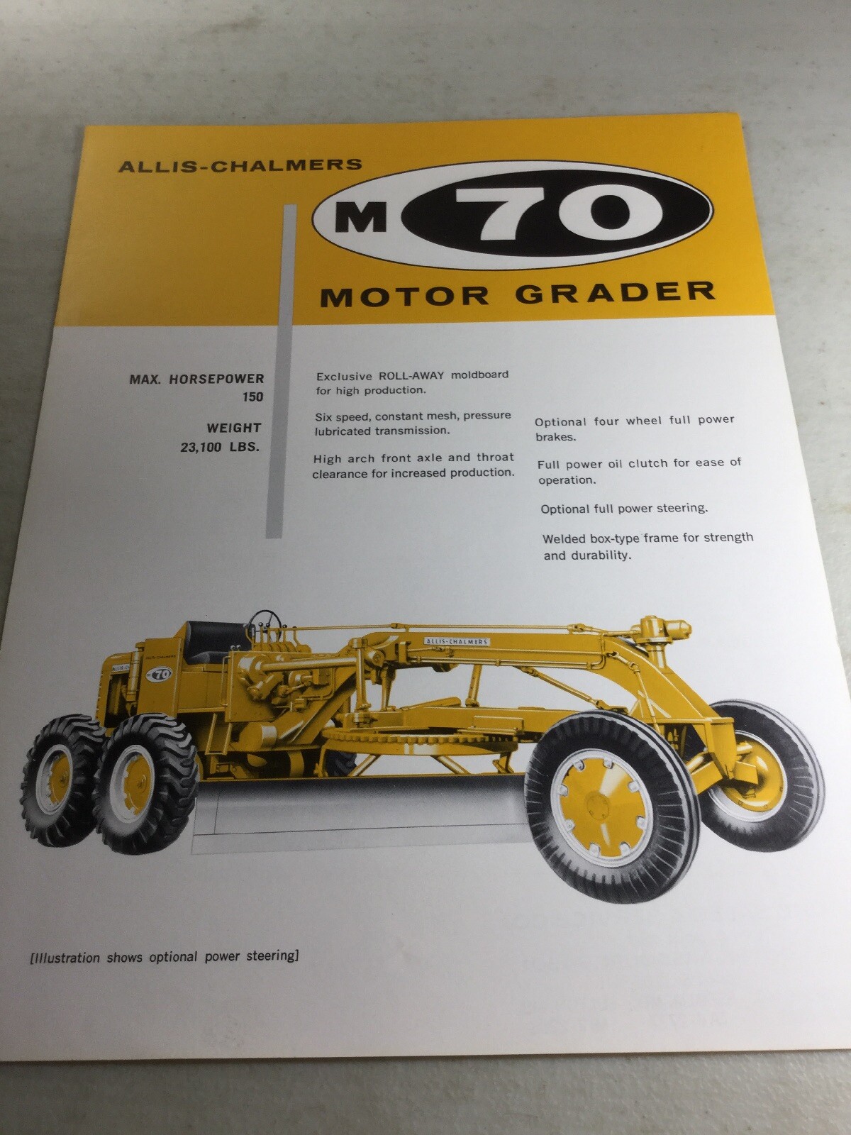 Allis Chalmers M70 Motor Grader Sales Brochure, Literature